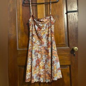 70s vintage orange floral dress medium